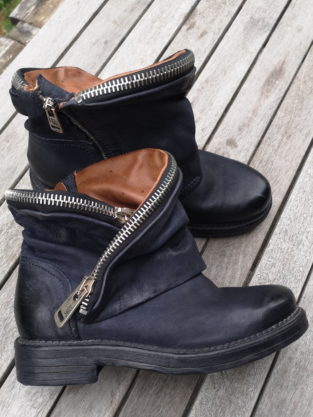 A.S.98 navy leather ankle boots